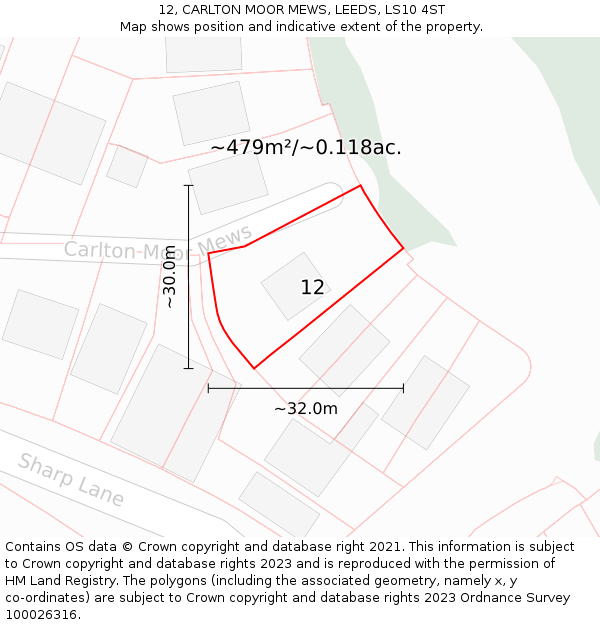 12, CARLTON MOOR MEWS, LEEDS, LS10 4ST: Plot and title map