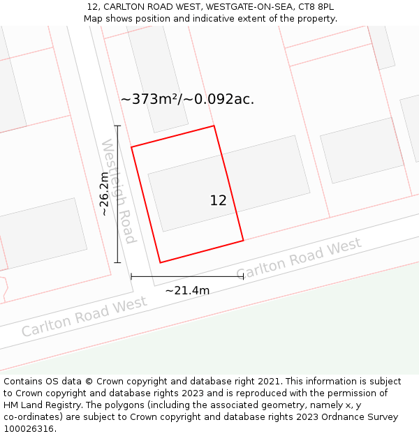 12, CARLTON ROAD WEST, WESTGATE-ON-SEA, CT8 8PL: Plot and title map