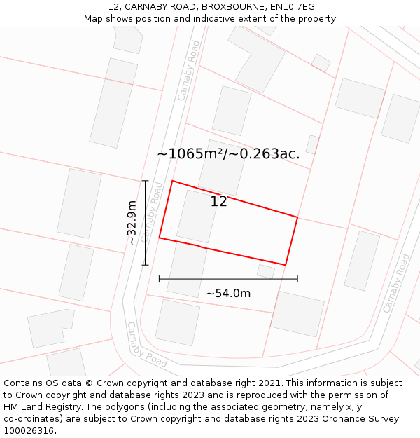 12, CARNABY ROAD, BROXBOURNE, EN10 7EG: Plot and title map