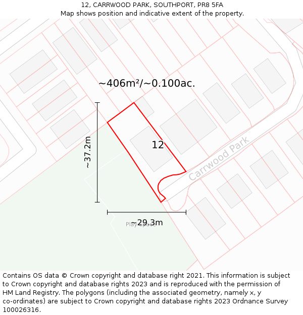 12, CARRWOOD PARK, SOUTHPORT, PR8 5FA: Plot and title map