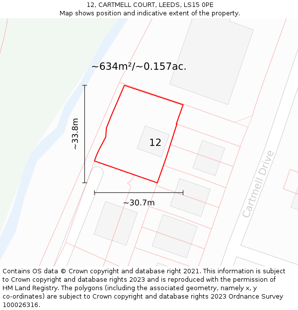 12, CARTMELL COURT, LEEDS, LS15 0PE: Plot and title map