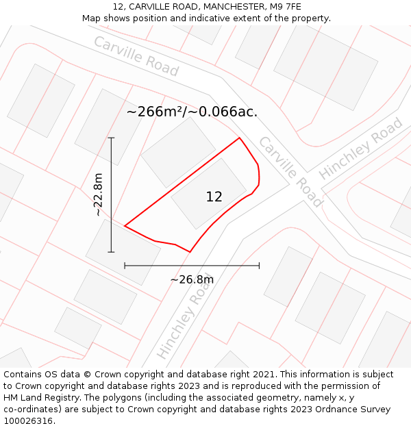 12, CARVILLE ROAD, MANCHESTER, M9 7FE: Plot and title map