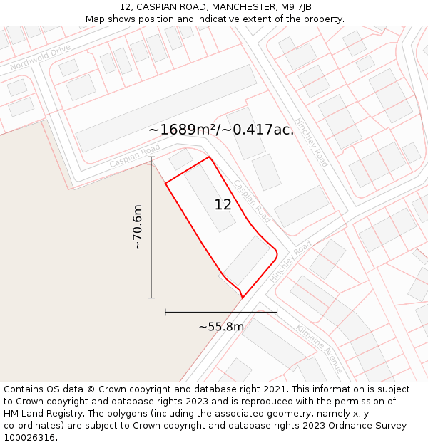 12, CASPIAN ROAD, MANCHESTER, M9 7JB: Plot and title map