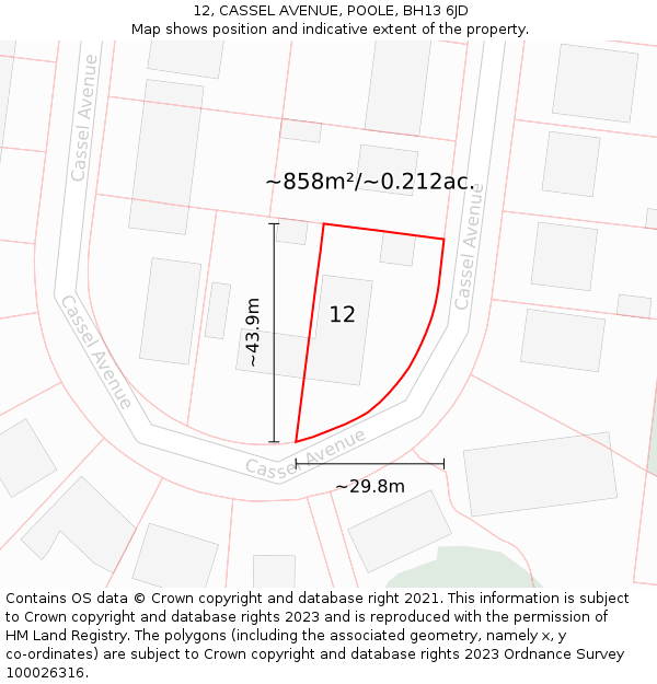 12, CASSEL AVENUE, POOLE, BH13 6JD: Plot and title map