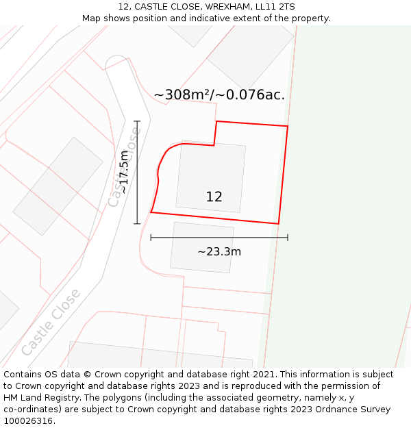 12, CASTLE CLOSE, WREXHAM, LL11 2TS: Plot and title map