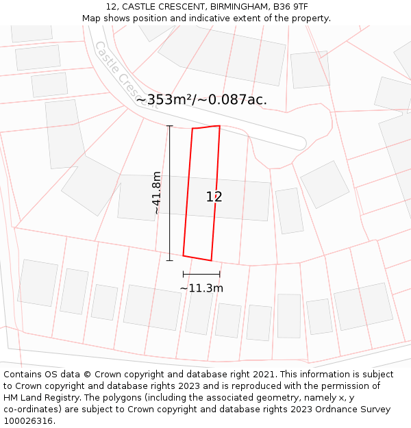 12, CASTLE CRESCENT, BIRMINGHAM, B36 9TF: Plot and title map