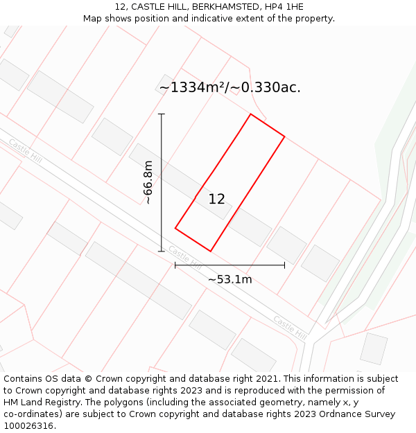 12, CASTLE HILL, BERKHAMSTED, HP4 1HE: Plot and title map