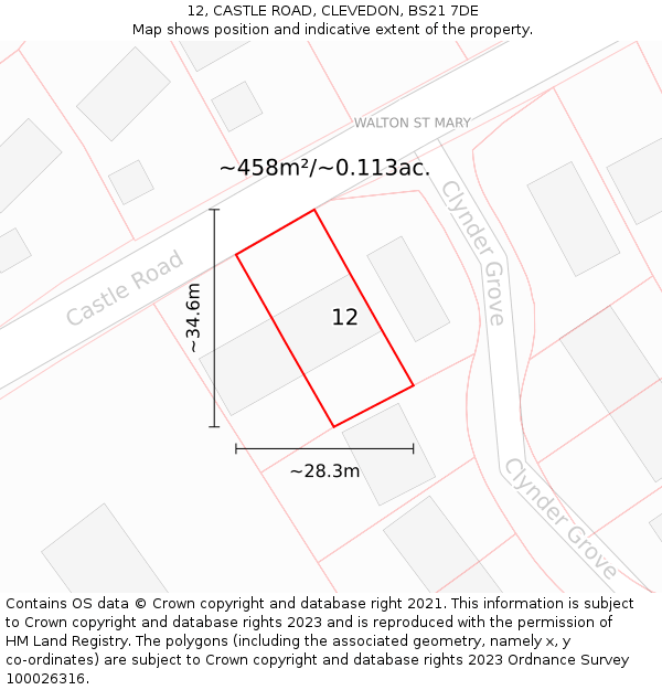 12, CASTLE ROAD, CLEVEDON, BS21 7DE: Plot and title map