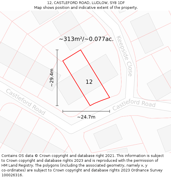 12, CASTLEFORD ROAD, LUDLOW, SY8 1DF: Plot and title map