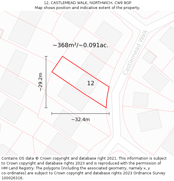 12, CASTLEMEAD WALK, NORTHWICH, CW9 8GP: Plot and title map