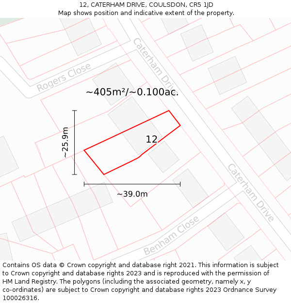 12, CATERHAM DRIVE, COULSDON, CR5 1JD: Plot and title map