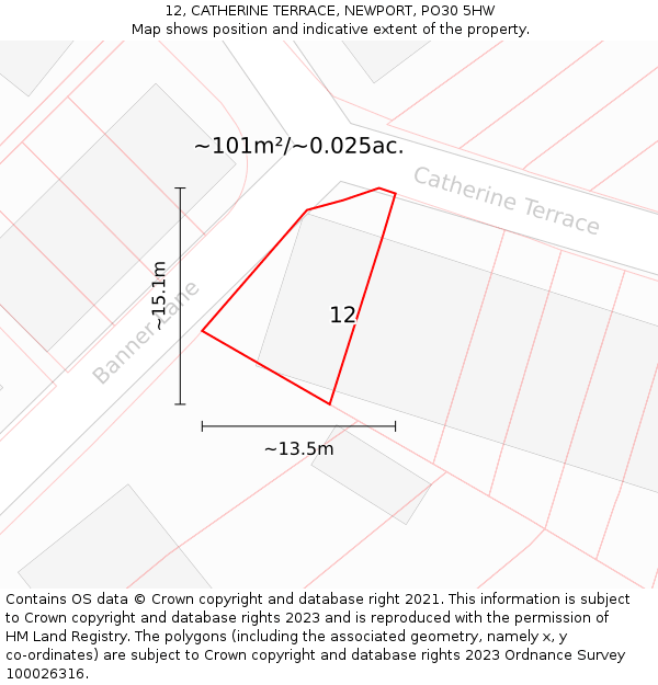 12, CATHERINE TERRACE, NEWPORT, PO30 5HW: Plot and title map