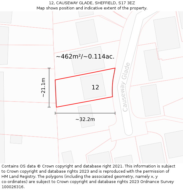 12, CAUSEWAY GLADE, SHEFFIELD, S17 3EZ: Plot and title map