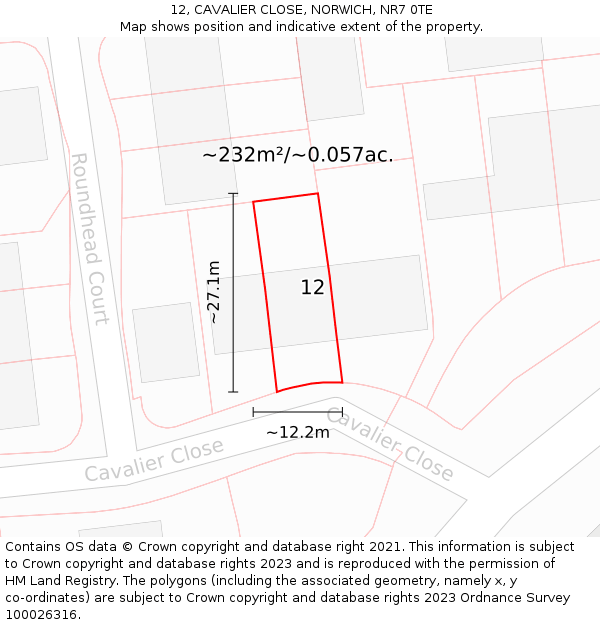 12, CAVALIER CLOSE, NORWICH, NR7 0TE: Plot and title map