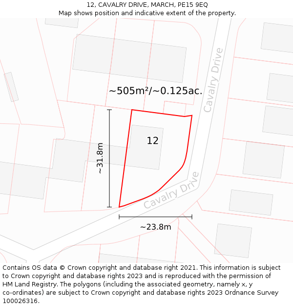 12, CAVALRY DRIVE, MARCH, PE15 9EQ: Plot and title map