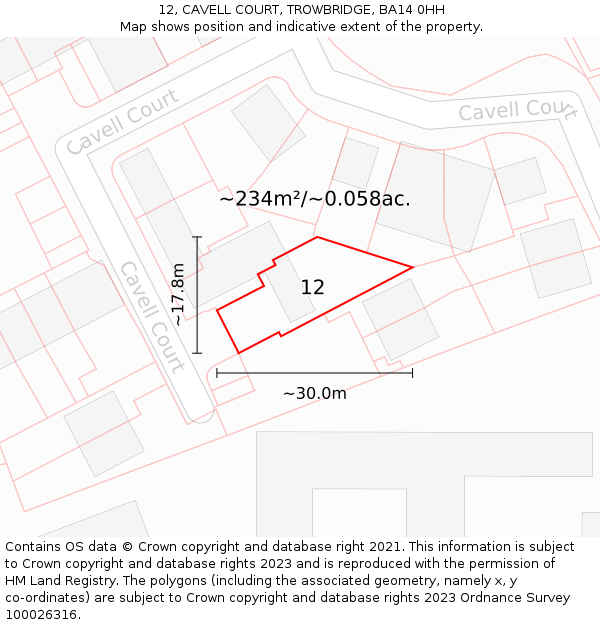 12, CAVELL COURT, TROWBRIDGE, BA14 0HH: Plot and title map