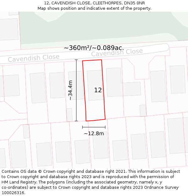 12, CAVENDISH CLOSE, CLEETHORPES, DN35 0NR: Plot and title map