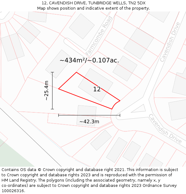 12, CAVENDISH DRIVE, TUNBRIDGE WELLS, TN2 5DX: Plot and title map