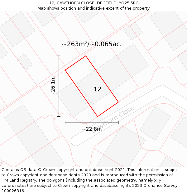 12, CAWTHORN CLOSE, DRIFFIELD, YO25 5PG: Plot and title map