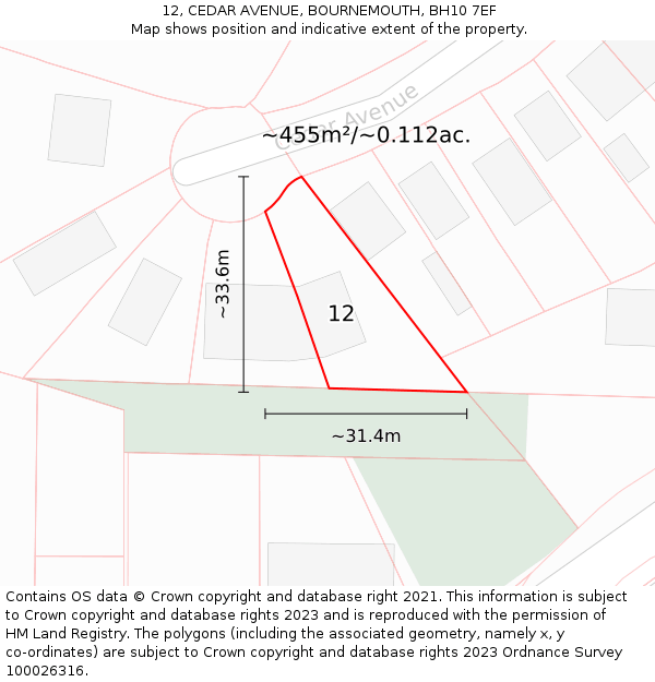 12, CEDAR AVENUE, BOURNEMOUTH, BH10 7EF: Plot and title map