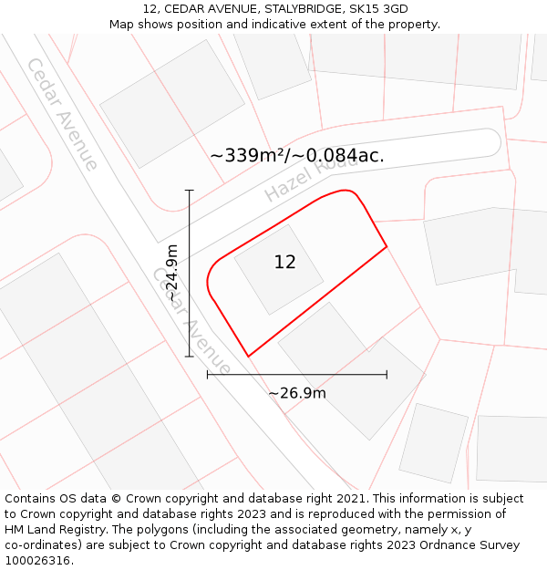 12, CEDAR AVENUE, STALYBRIDGE, SK15 3GD: Plot and title map