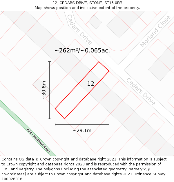 12, CEDARS DRIVE, STONE, ST15 0BB: Plot and title map