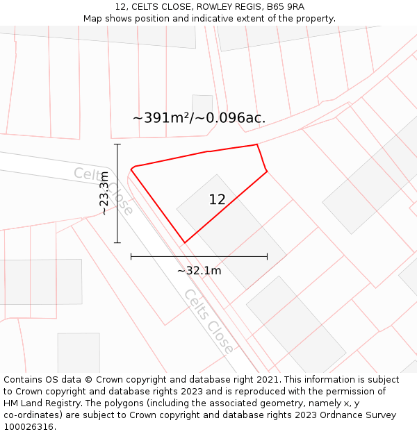 12, CELTS CLOSE, ROWLEY REGIS, B65 9RA: Plot and title map