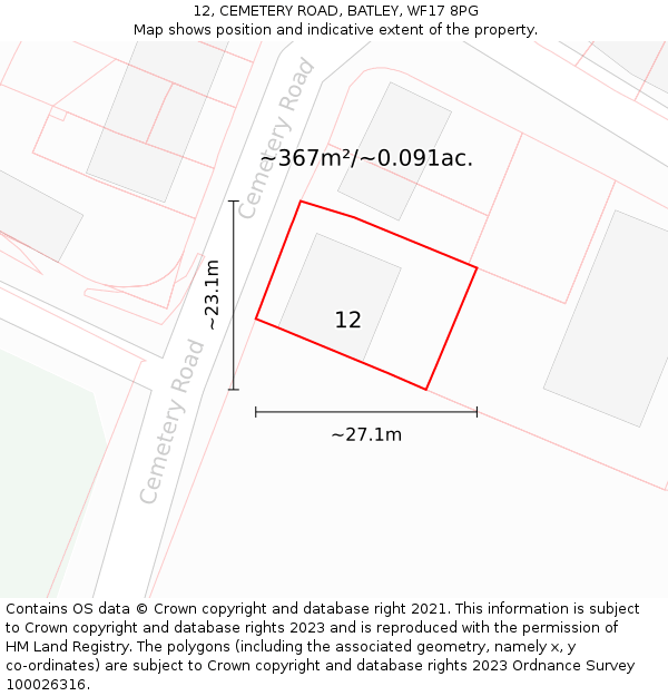 12, CEMETERY ROAD, BATLEY, WF17 8PG: Plot and title map