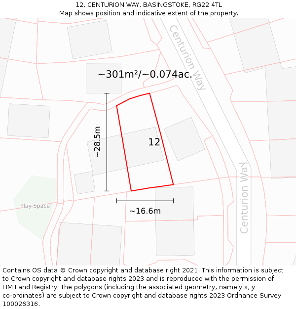 12, CENTURION WAY, BASINGSTOKE, RG22 4TL: Plot and title map