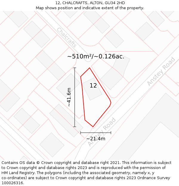 12, CHALCRAFTS, ALTON, GU34 2HD: Plot and title map