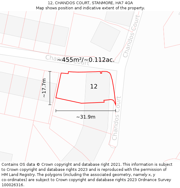 12, CHANDOS COURT, STANMORE, HA7 4GA: Plot and title map