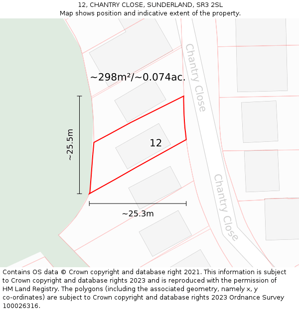 12, CHANTRY CLOSE, SUNDERLAND, SR3 2SL: Plot and title map