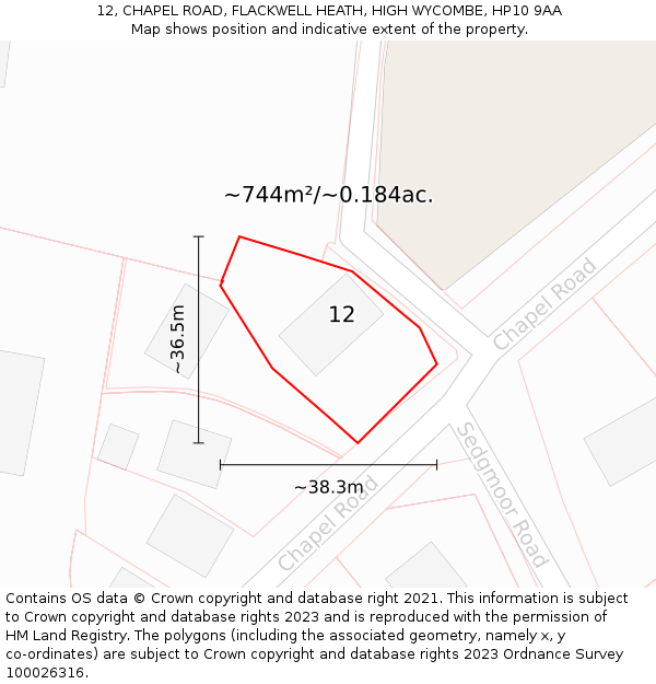 12, CHAPEL ROAD, FLACKWELL HEATH, HIGH WYCOMBE, HP10 9AA: Plot and title map