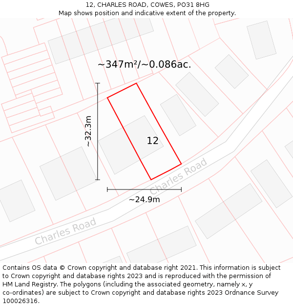 12, CHARLES ROAD, COWES, PO31 8HG: Plot and title map