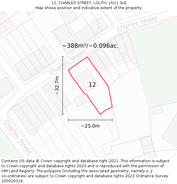 12, CHARLES STREET, LOUTH, LN11 0LE: Plot and title map