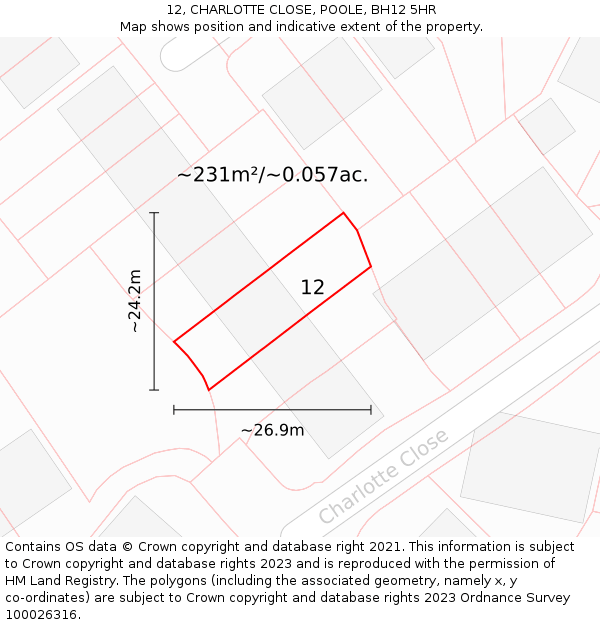 12, CHARLOTTE CLOSE, POOLE, BH12 5HR: Plot and title map