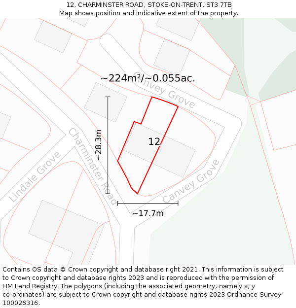 12, CHARMINSTER ROAD, STOKE-ON-TRENT, ST3 7TB: Plot and title map