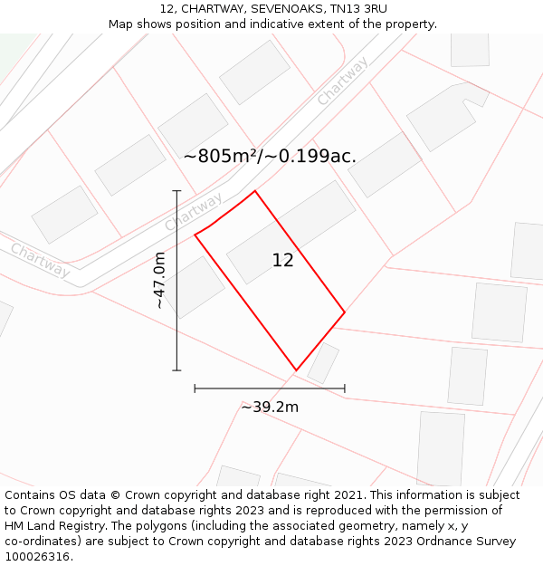 12, CHARTWAY, SEVENOAKS, TN13 3RU: Plot and title map