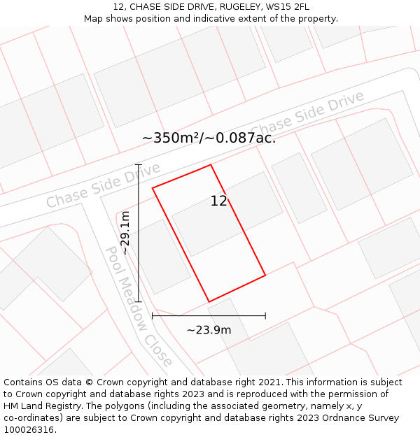 12, CHASE SIDE DRIVE, RUGELEY, WS15 2FL: Plot and title map