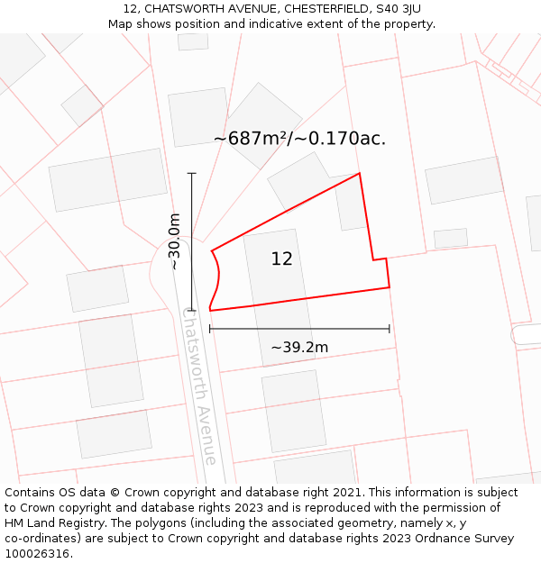 12, CHATSWORTH AVENUE, CHESTERFIELD, S40 3JU: Plot and title map