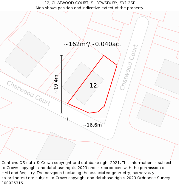 12, CHATWOOD COURT, SHREWSBURY, SY1 3SP: Plot and title map