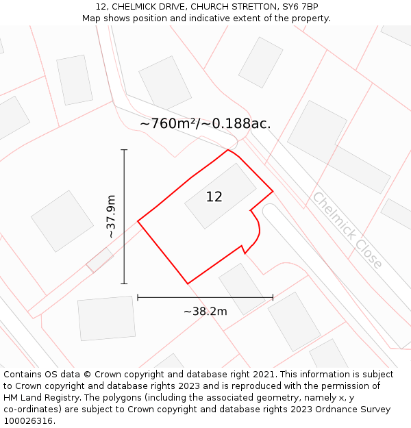 12, CHELMICK DRIVE, CHURCH STRETTON, SY6 7BP: Plot and title map