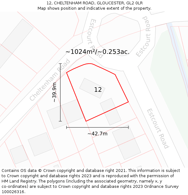 12, CHELTENHAM ROAD, GLOUCESTER, GL2 0LR: Plot and title map