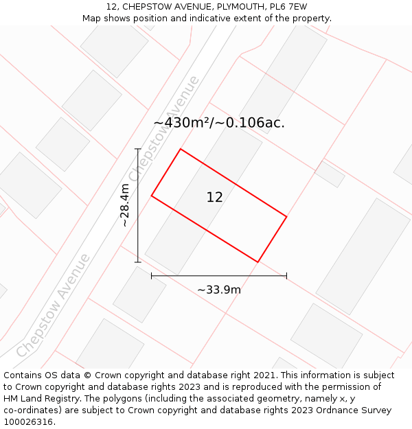 12, CHEPSTOW AVENUE, PLYMOUTH, PL6 7EW: Plot and title map