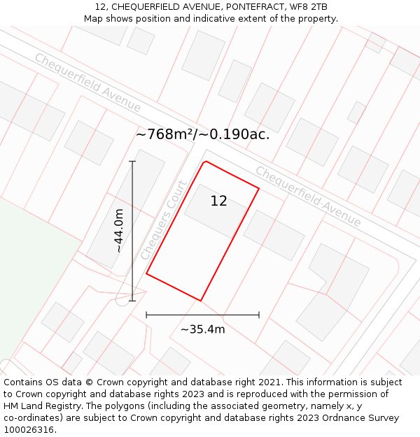 12, CHEQUERFIELD AVENUE, PONTEFRACT, WF8 2TB: Plot and title map