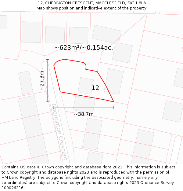 12, CHERINGTON CRESCENT, MACCLESFIELD, SK11 8LA: Plot and title map