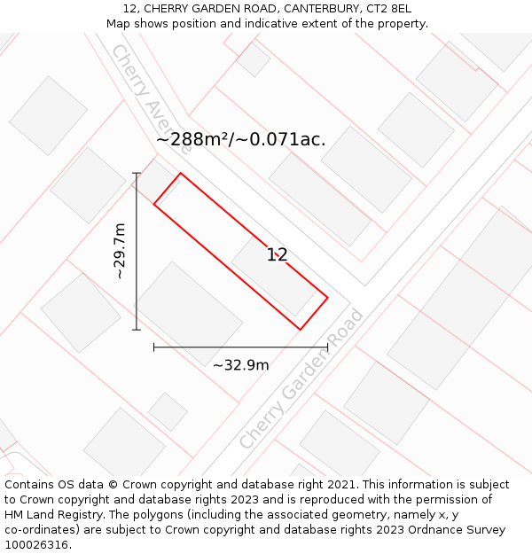 12, CHERRY GARDEN ROAD, CANTERBURY, CT2 8EL: Plot and title map