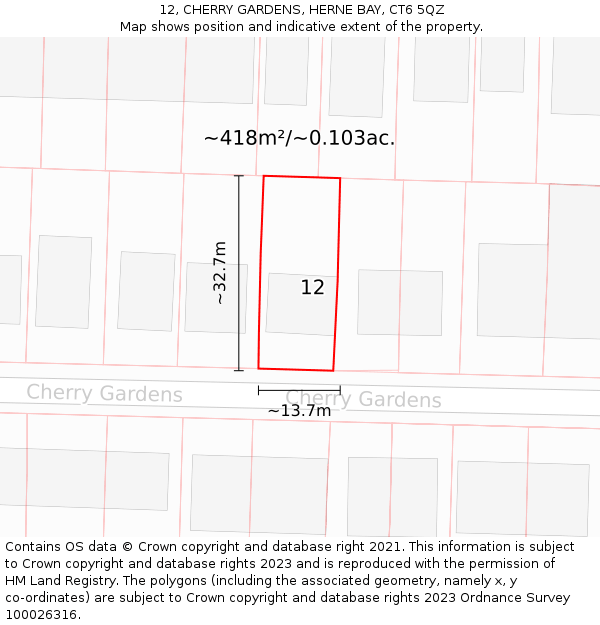 12, CHERRY GARDENS, HERNE BAY, CT6 5QZ: Plot and title map