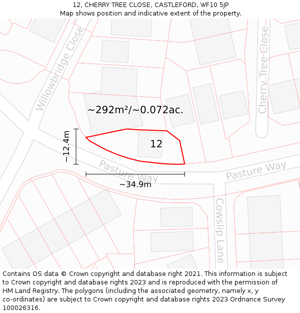 12, CHERRY TREE CLOSE, CASTLEFORD, WF10 5JP: Plot and title map