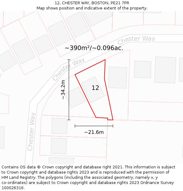 12, CHESTER WAY, BOSTON, PE21 7PR: Plot and title map